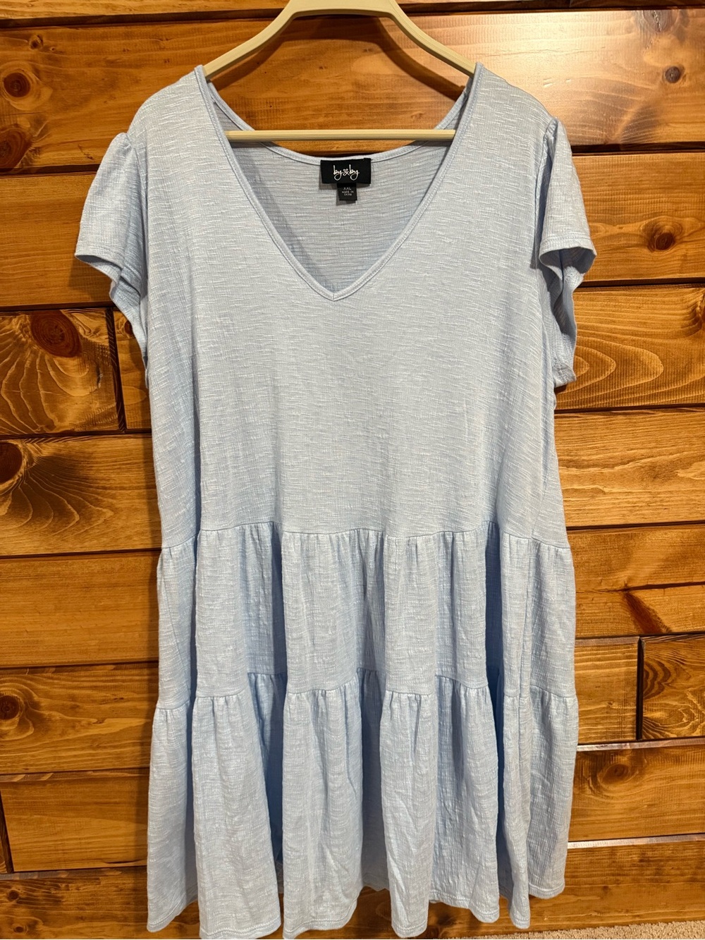 by & by Pale Blue Textured V-Neck Dress